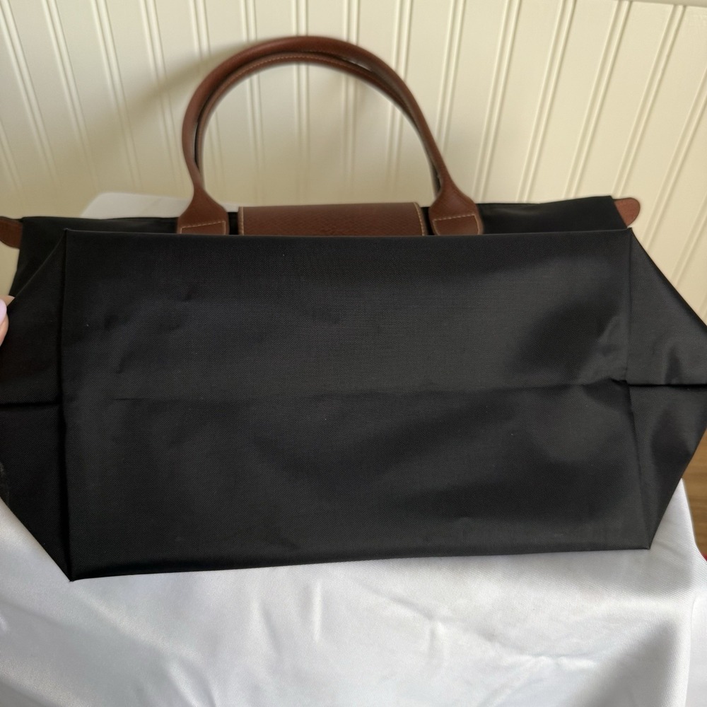 LONGCHAMP Le Pliage Black Nylon Leather Shoulder Bag Tote Zip Purse EUC - Picture 5 of 12